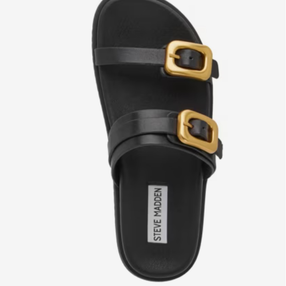 Steve Madden sandals Slide Black Leather Sz 7 NWOB
